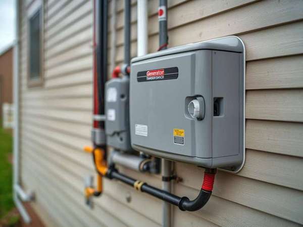 Outdoor generator transfer switch inlet installed on the side of a home